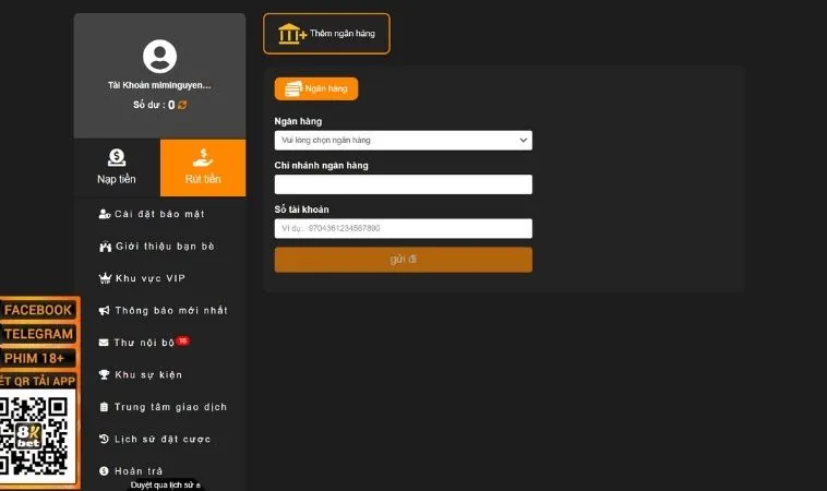 Giao diện Rút Tiền 8KBet